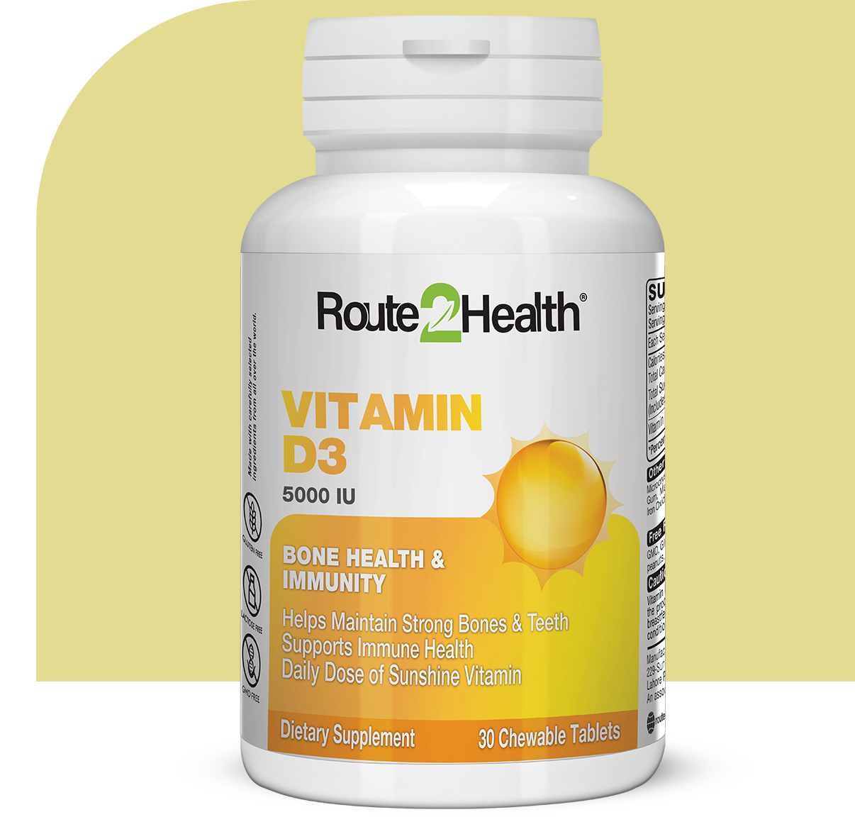 Route 2 Health Vitamin D3 5000 IU 30 Chewable Tablets
