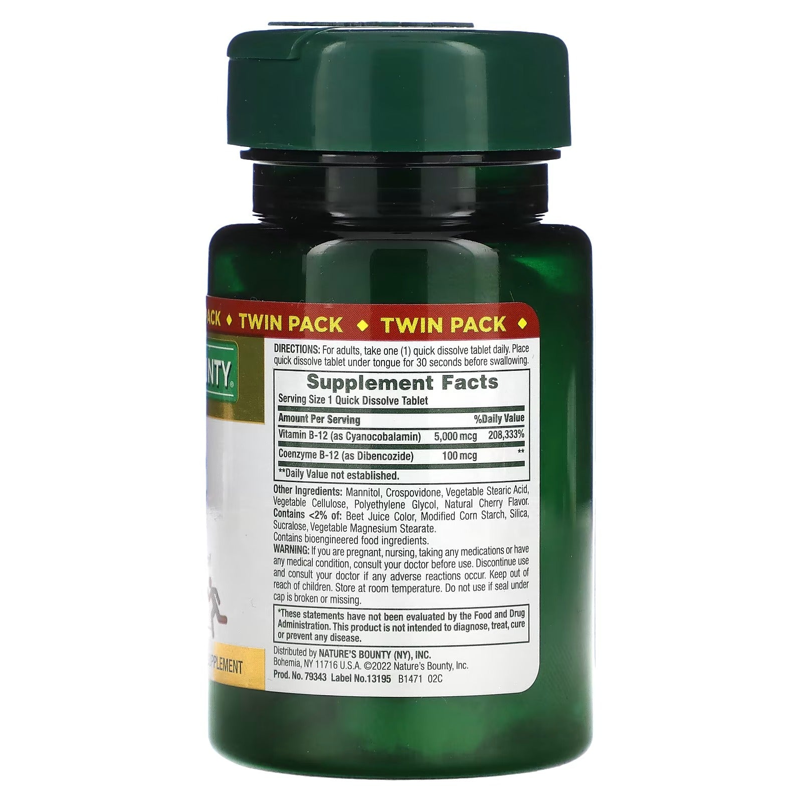 Nature's Bounty B12 5000 mcg Twin Pack 40 Quick Dissolve Tablets