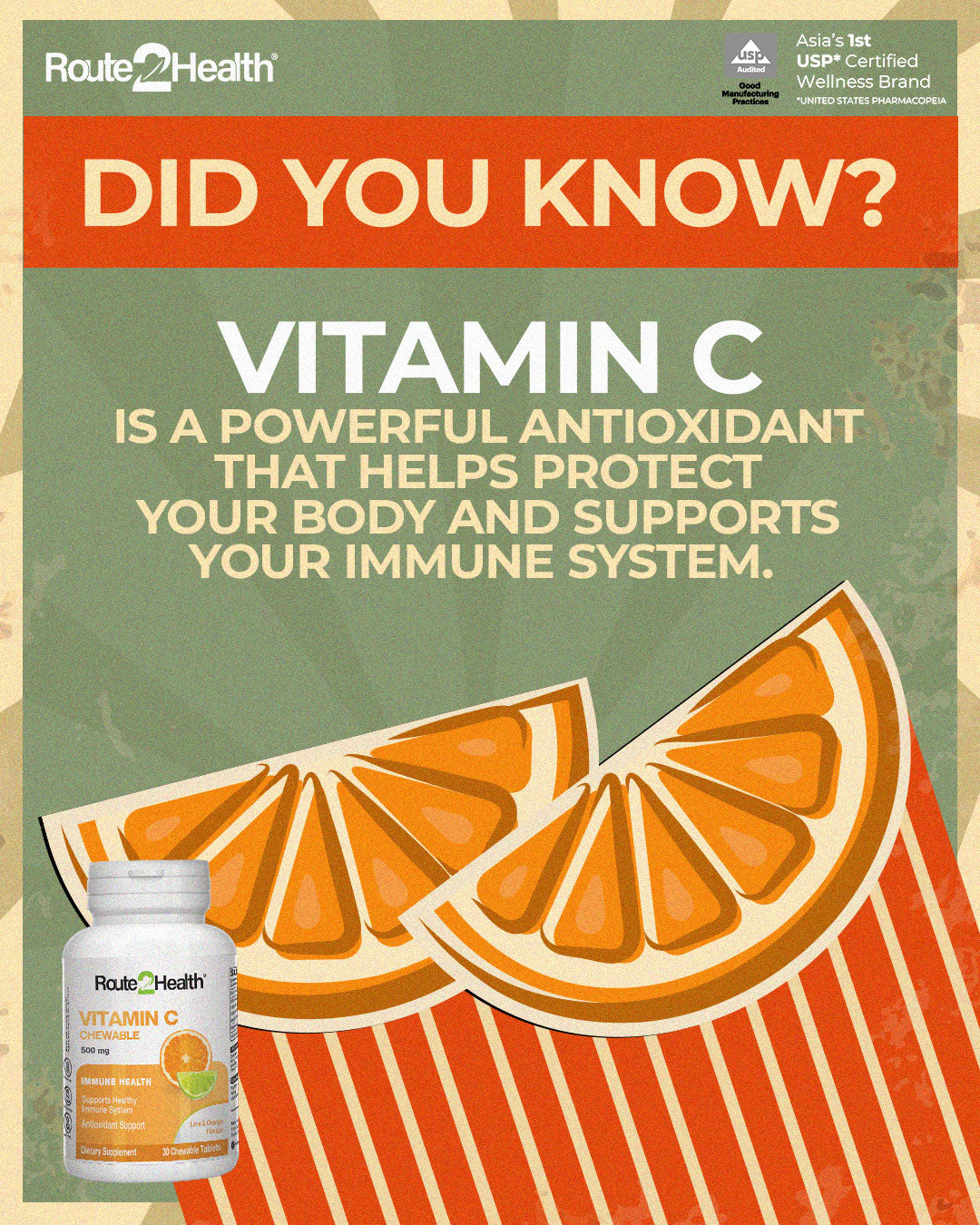 Route 2 Health Vitamin C 500 mg 30 Chewable Tablets