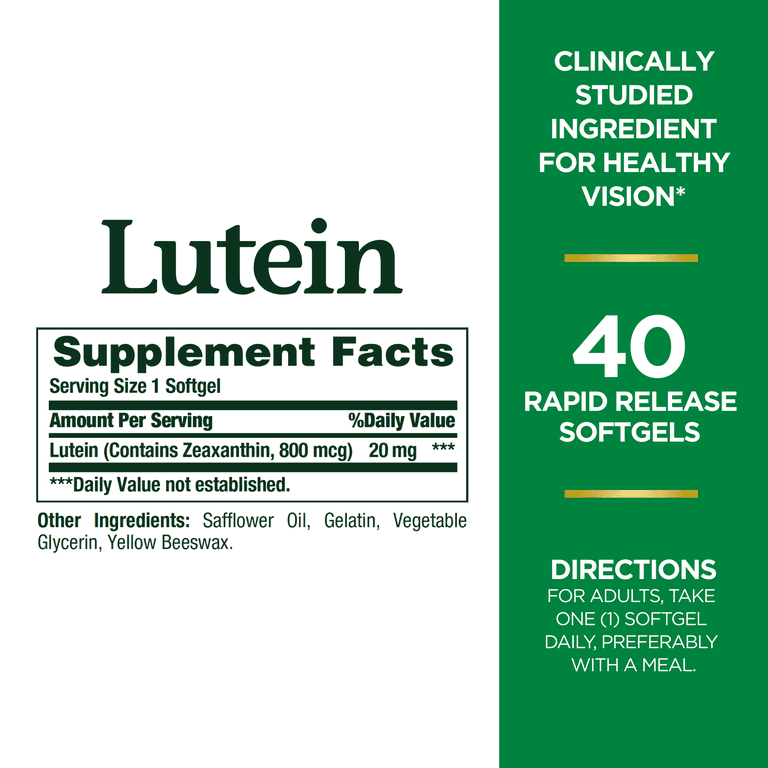 Nature's Bounty Lutein 20mg 40 Rapid Release Softgels