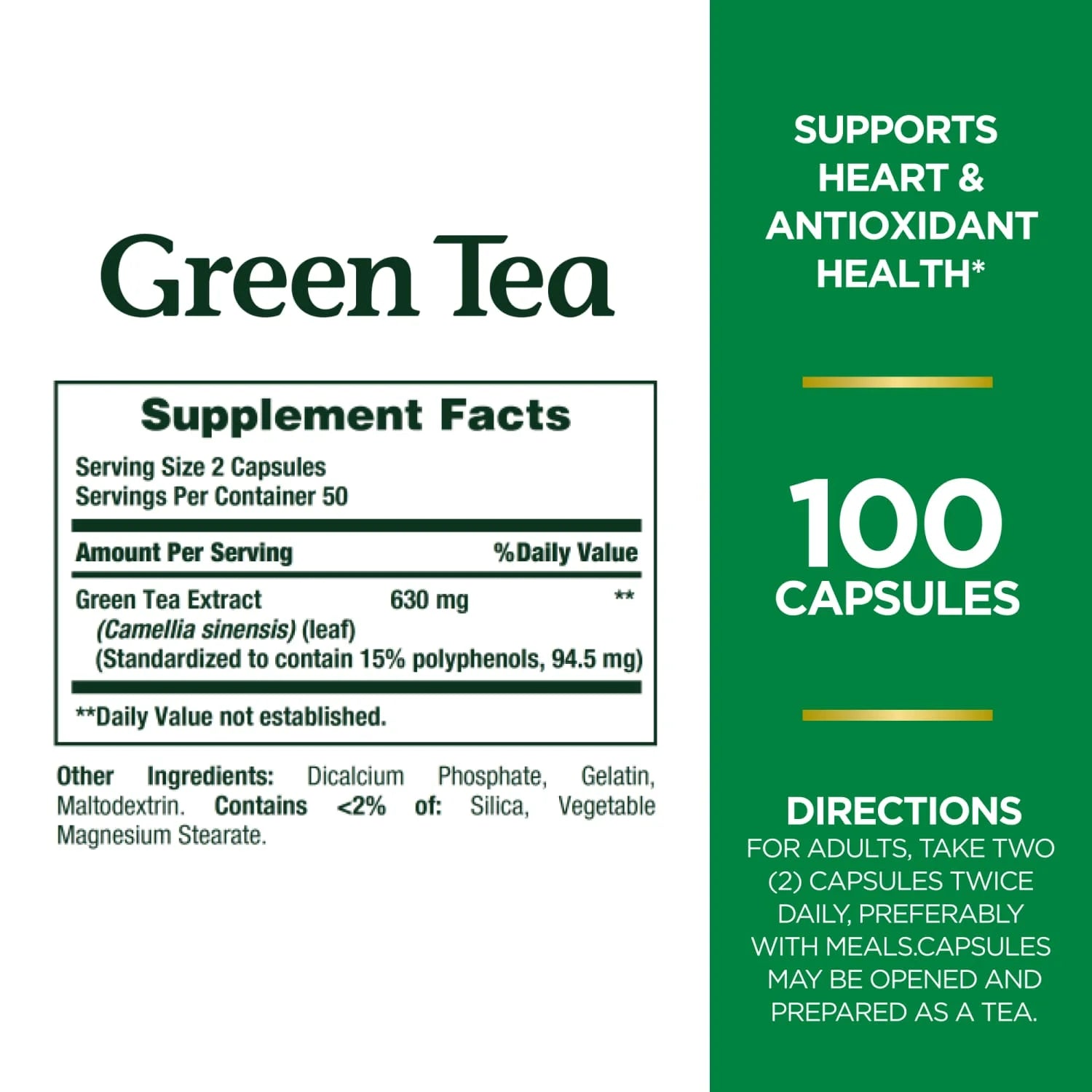 Nature's Bounty Green Tea Extract 315mg 100 Capsules