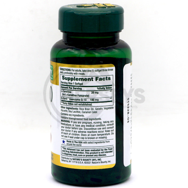 Nature's Bounty CoQ10 100mg Plus L Carnitine 60 Rapid Release Softgels