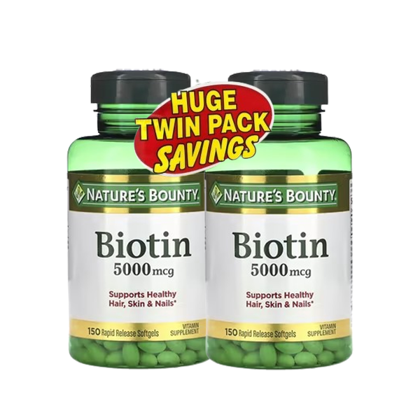 Nature’s Bounty Biotin 5000 mcg Twin Pack 150 Rapid Release Softgels