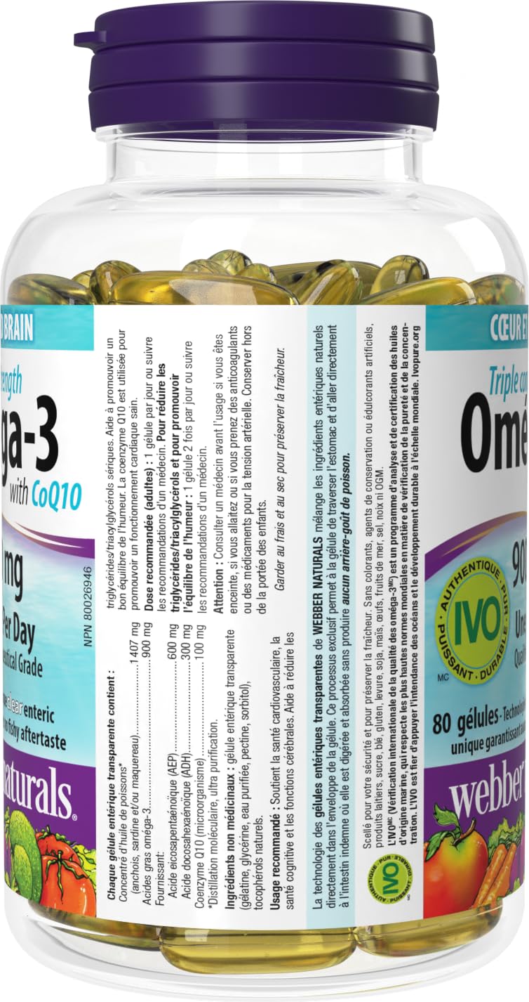 Webber Naturals Triple Strength Omega 3 with CoQ10 900 mg 80 Softgels