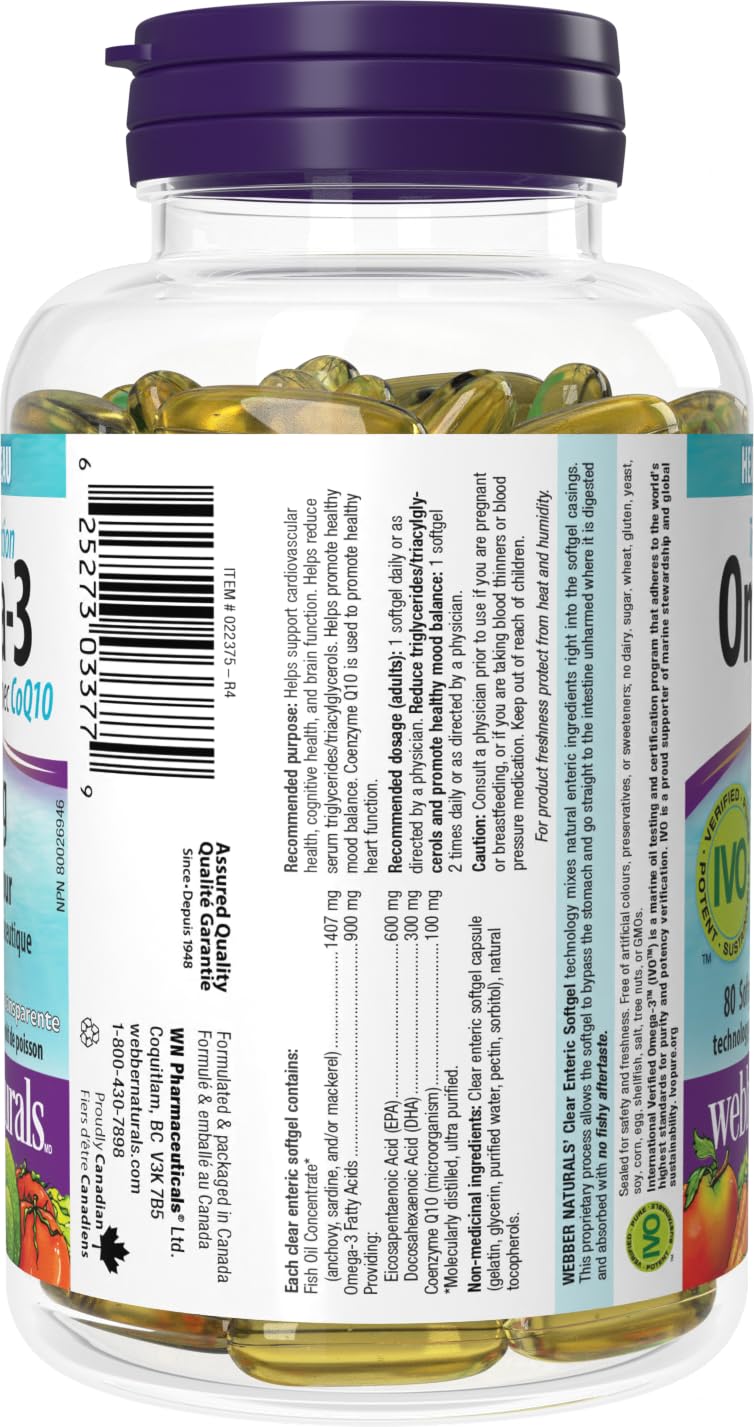 Webber Naturals Triple Strength Omega 3 with CoQ10 900 mg 80 Softgels