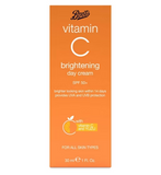 Orange packaging of Boots vitamin C brightening day cream on a white background