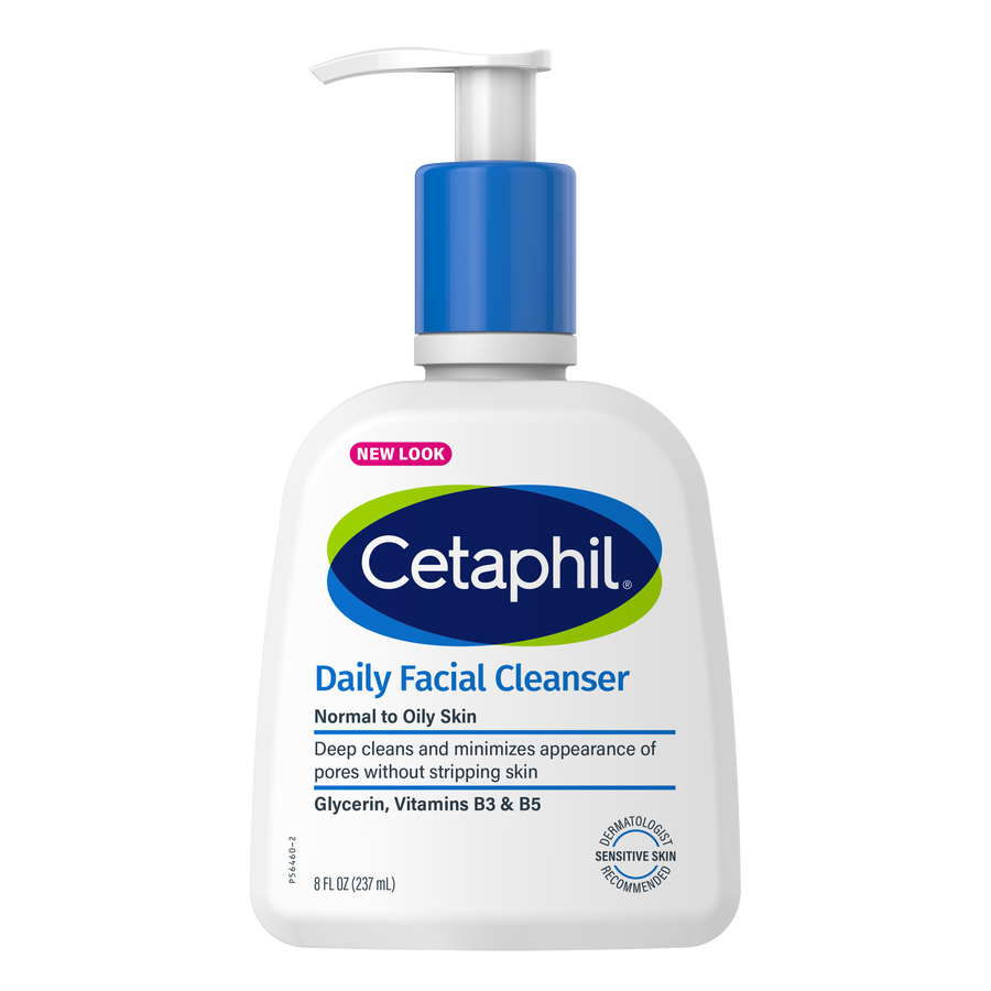 Cetaphil Daily Facial Cleanser bottle with pump on a white background