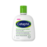 Cetaphil moisturizing lotion bottle with green cap on a white background