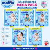 Molfix Diaper Mega Pack – All Sizes Available (Mini, Midi, Maxi, Junior, XL) | High Absorption Baby Diapers
