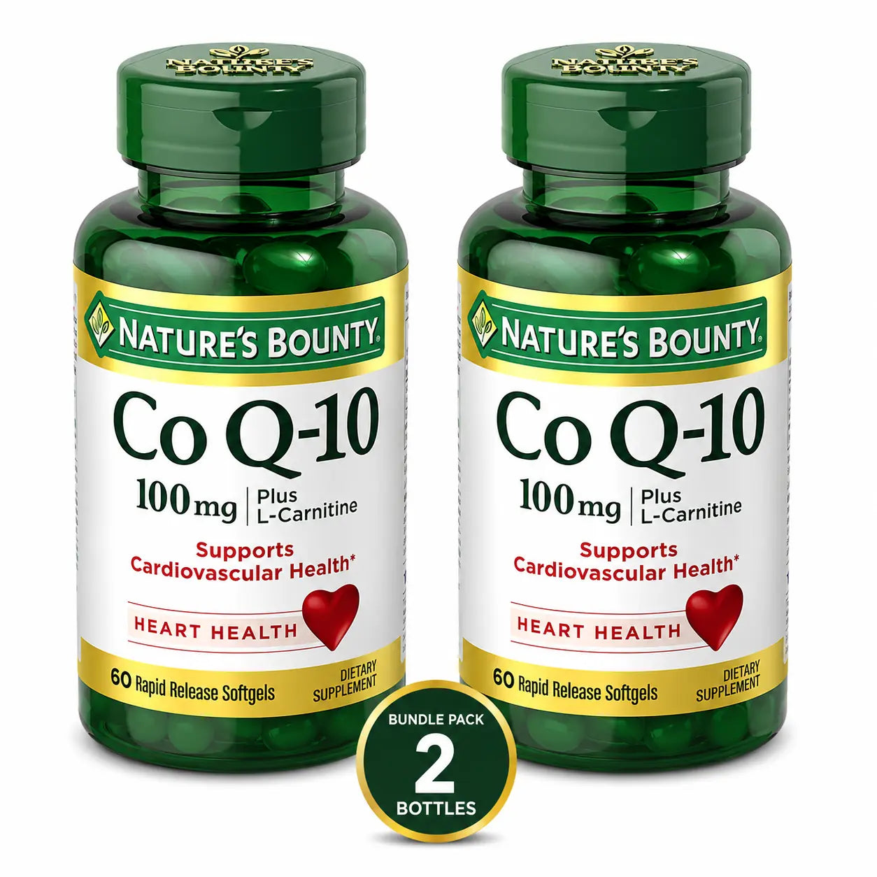 Nature's Bounty CoQ10 Plus L Carnitine Softgels 100 mg 60 Softgels 2 Packs