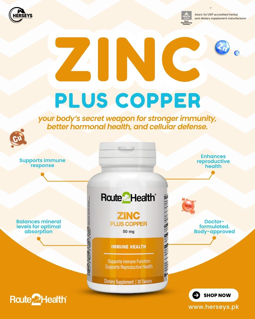 Route2Health Zinc Plus Copper 30 Tablets