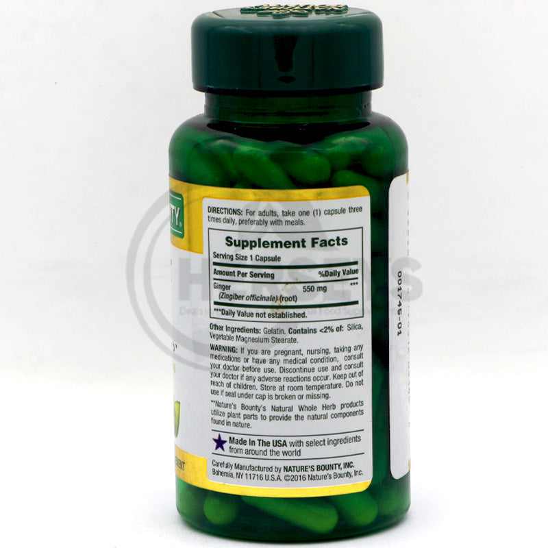 Nature's Bounty Ginger Root 550mg 100 Capsules