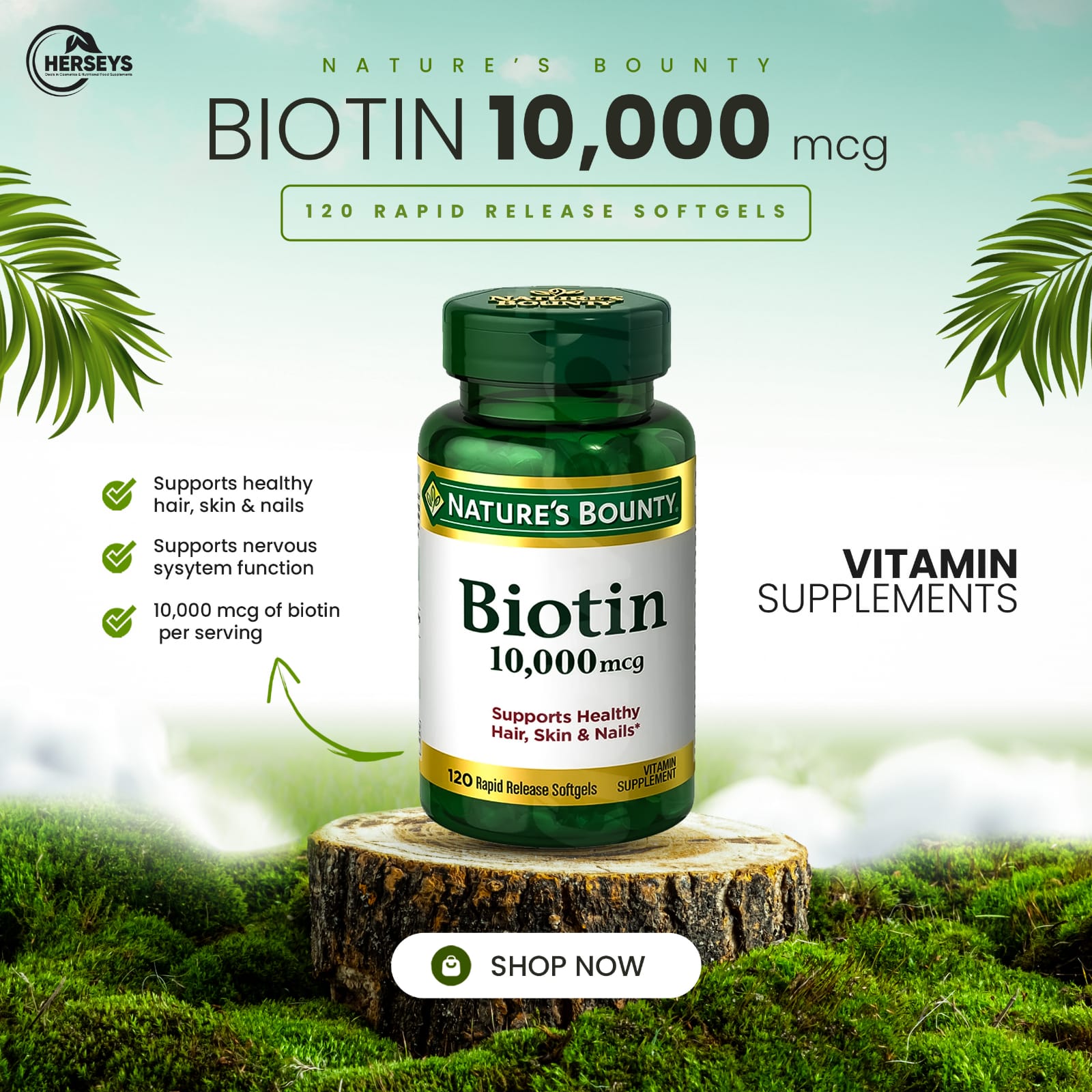 Nature’s Bounty Biotin 10000mcg Twin Pack 120 Rapid Release Softgels