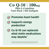 Nature's Bounty CoQ10 Plus L Carnitine Softgels 100 mg 60 Softgels 2 Packs