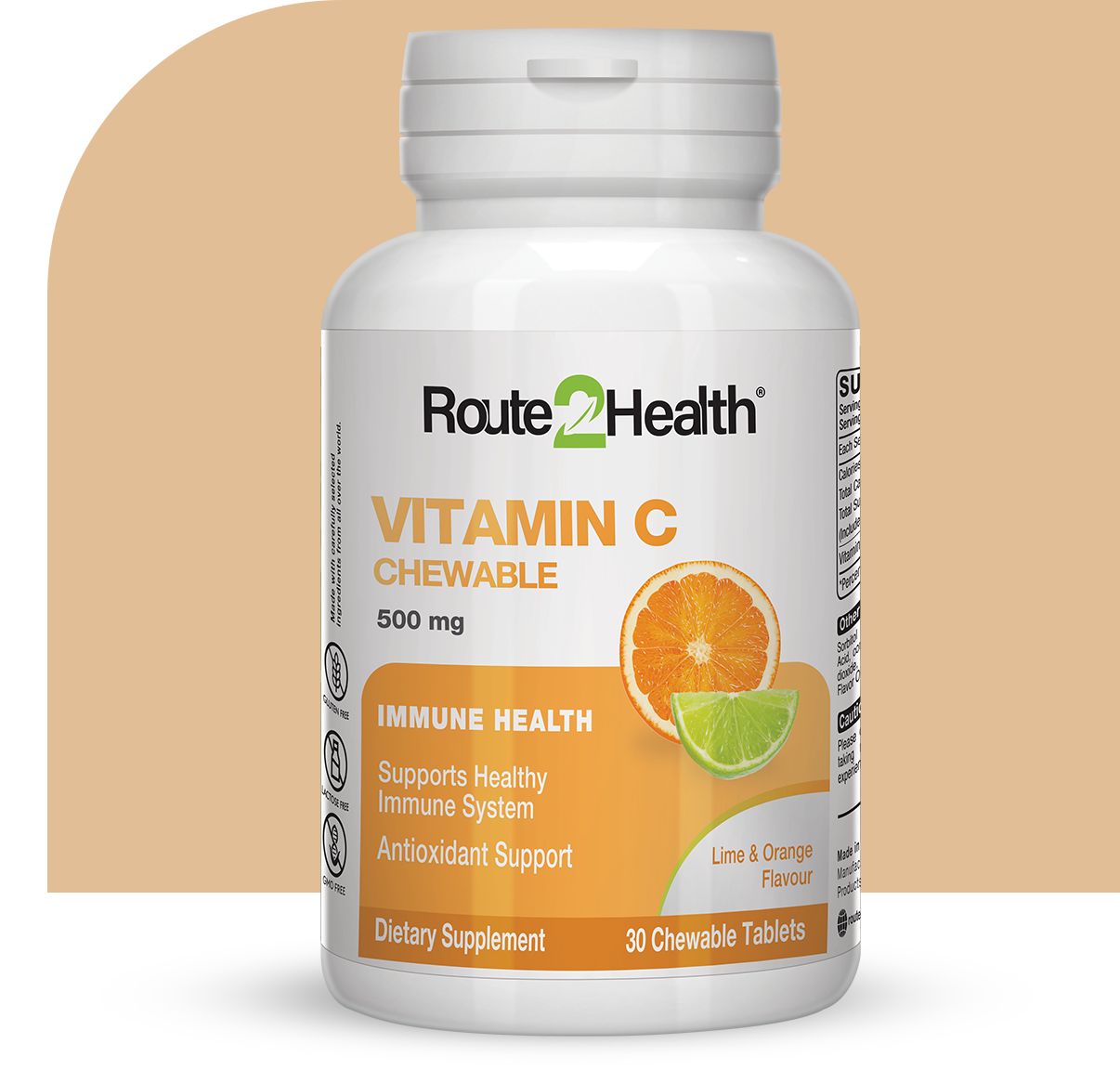Route 2 Health Vitamin C 500 mg 30 Chewable Tablets