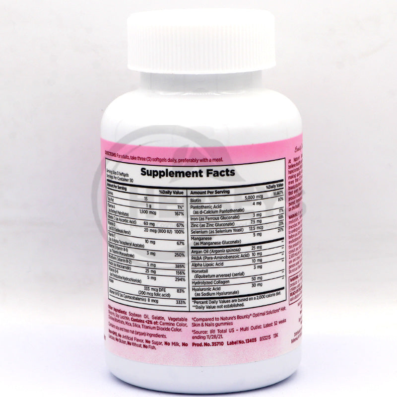 Nature's Bounty Optimal Solutions Extra Strength Hair Skin Nails 150 Softgels