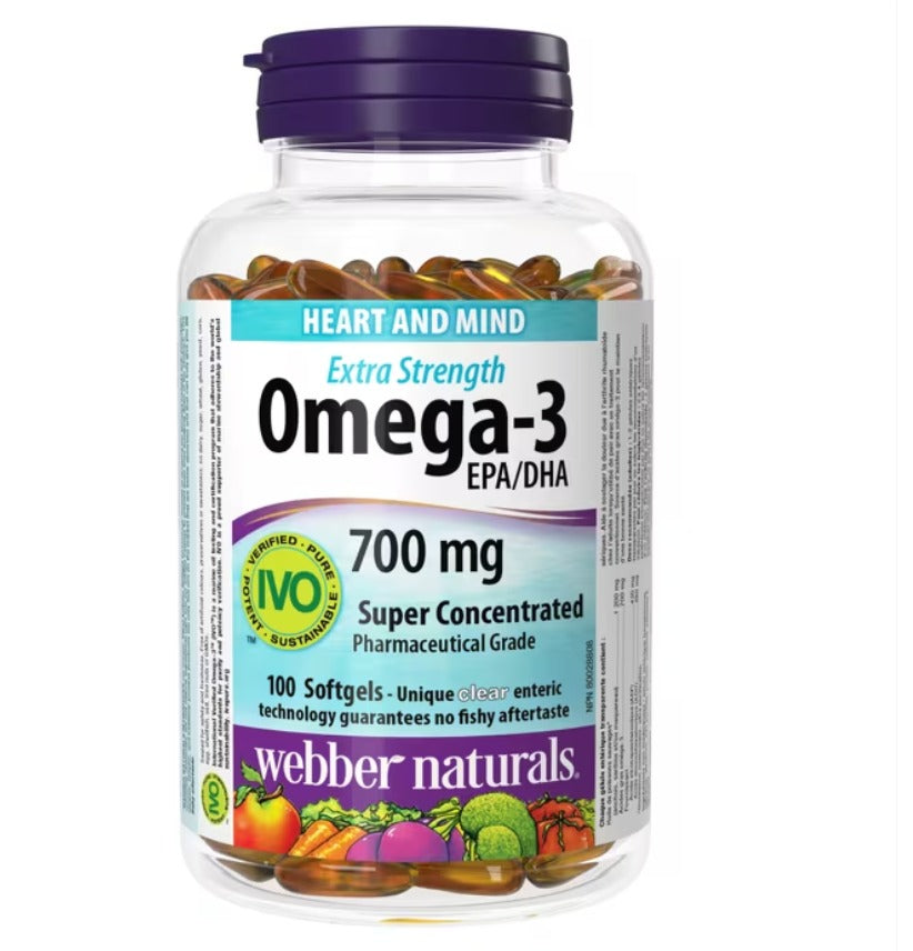 Webber Naturals Extra Strength Omega 3 EPA/DHA 700mg 100 Softgels