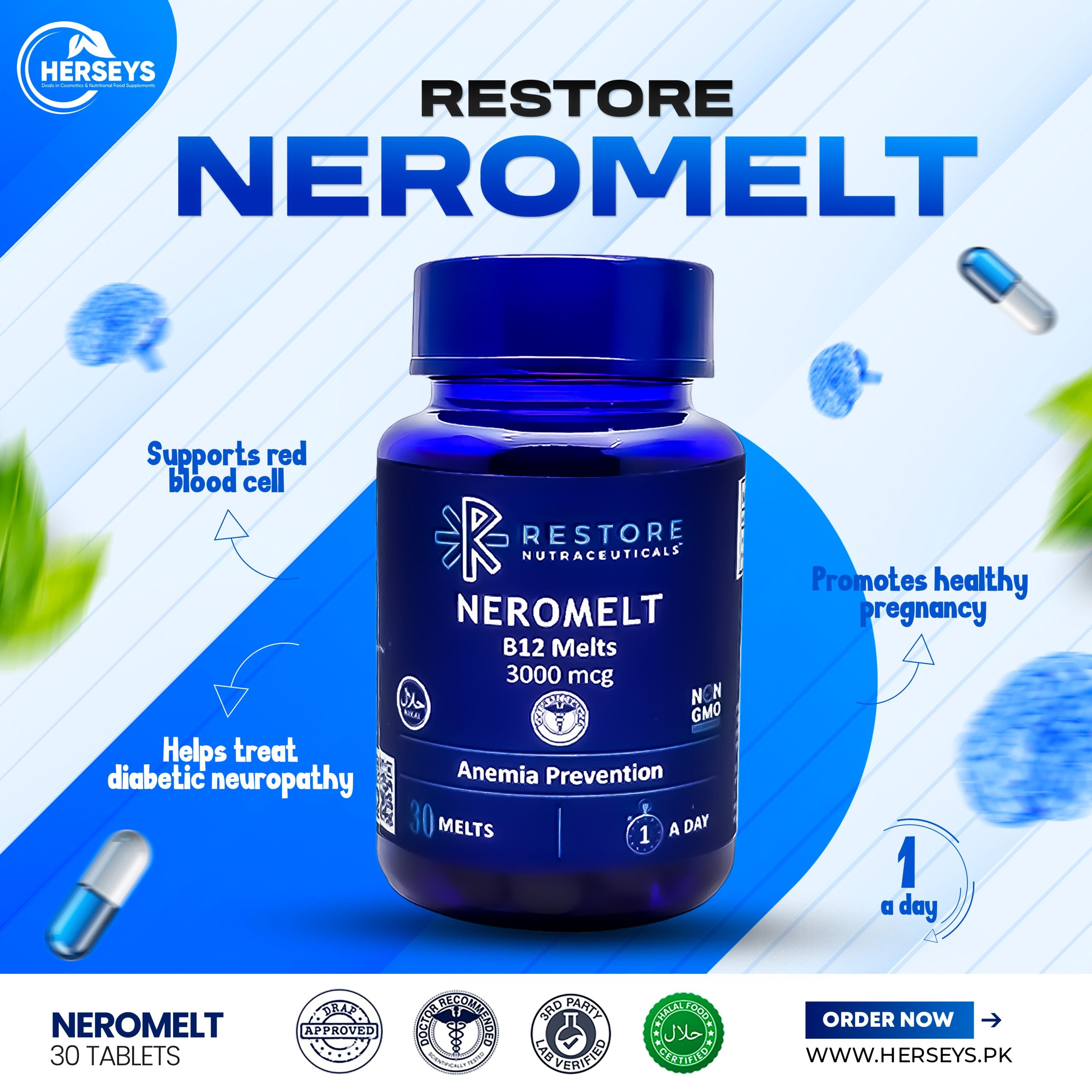 Restore Neromelt B12 Melts 3000 mcg 30 Melts