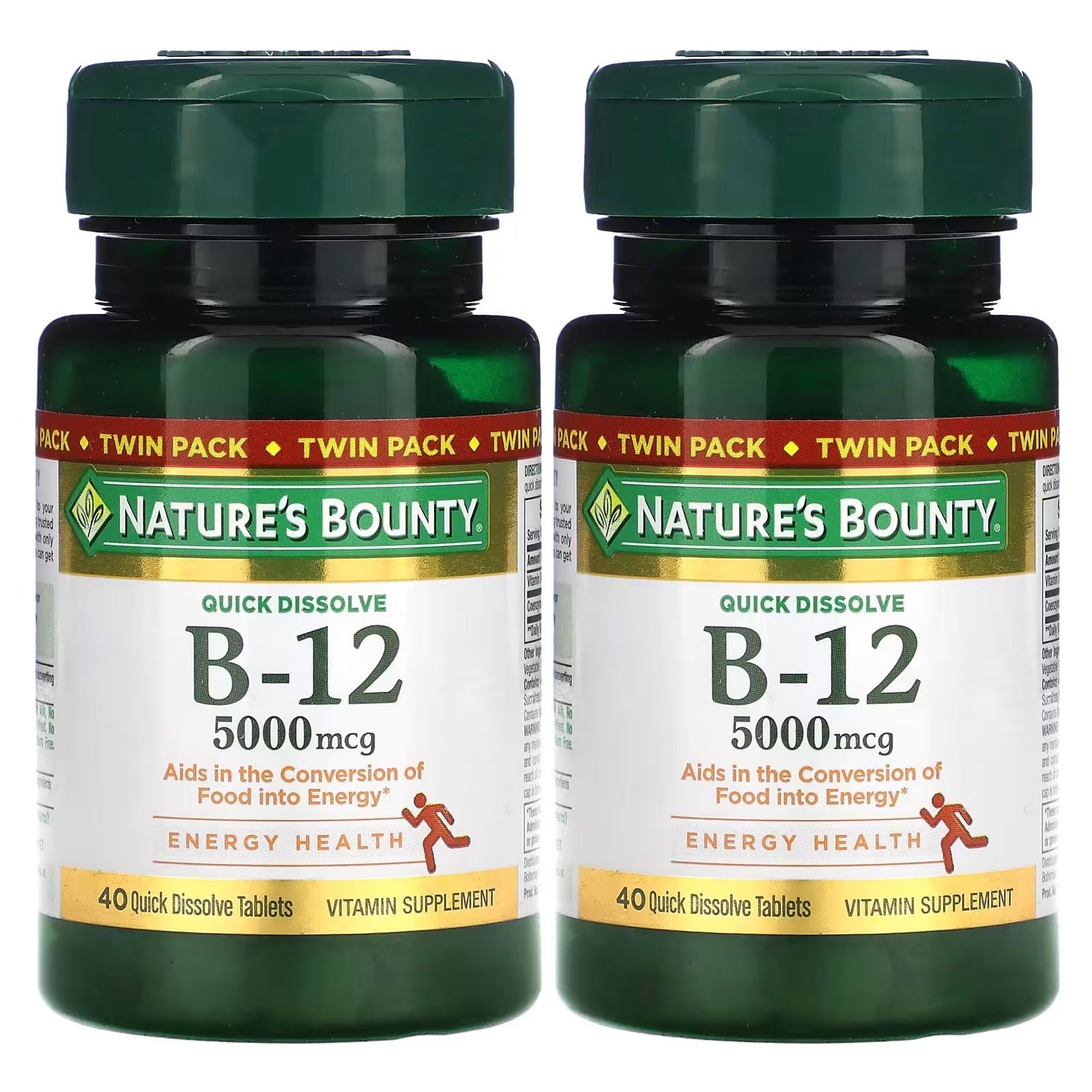 Nature's Bounty B12 5000 mcg Twin Pack 40 Quick Dissolve Tablets