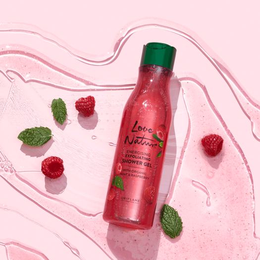 Oriflame Love Nature Energising Exfoliating Shower Gel with Organic Mint Raspberry 250 ML
