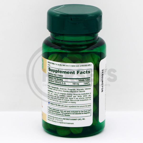 Nature's Bounty Vitamin B2 100 mg 100 Coated Tablets