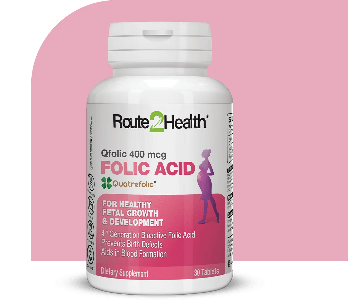 Route 2 Health QFolic 400mcg Folic Acid 30 Tablets
