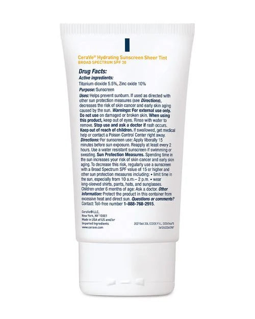 Cerave Hydrating Mineral Sunscreen SPF 30 Face Sheer Tint