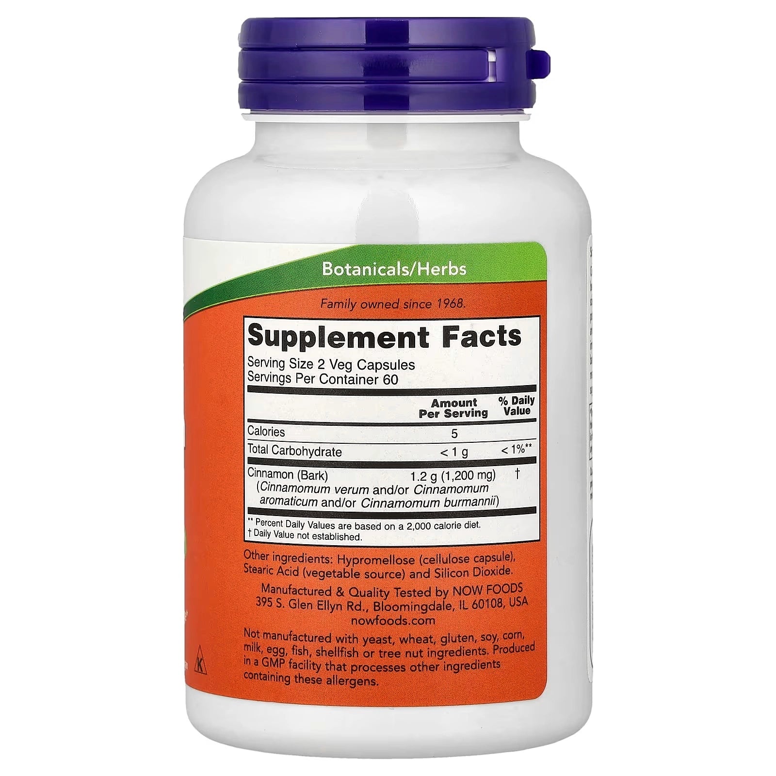 NOW Foods Cinnamon Bark 600 mg 120 Veg Capsules