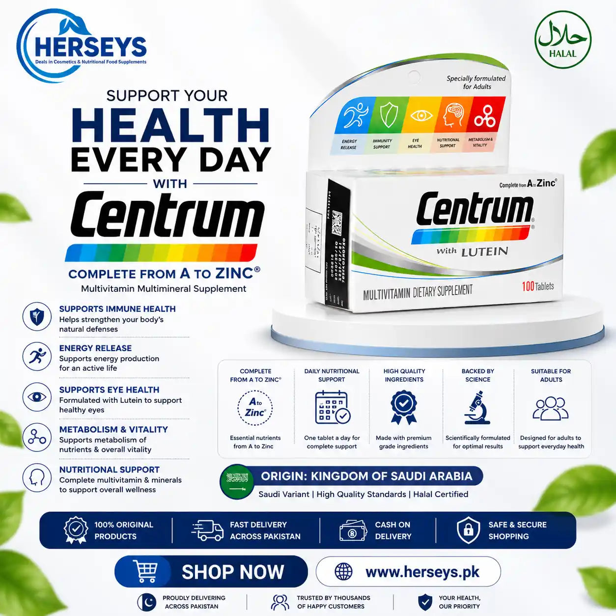 Centrum with Lutein Multivitamin 100 Tablets