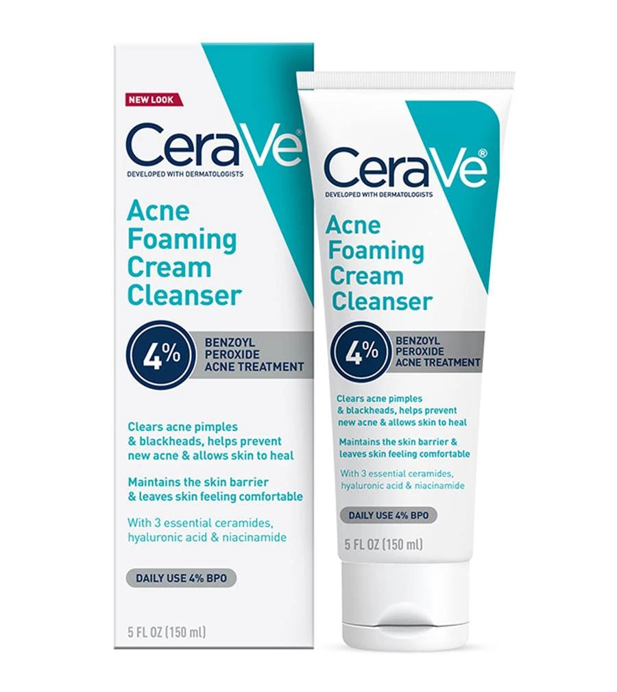 CeraVe Acne Foaming Cream Cleanser 4% Benzoyl Peroxide Acne Treatment 150ml