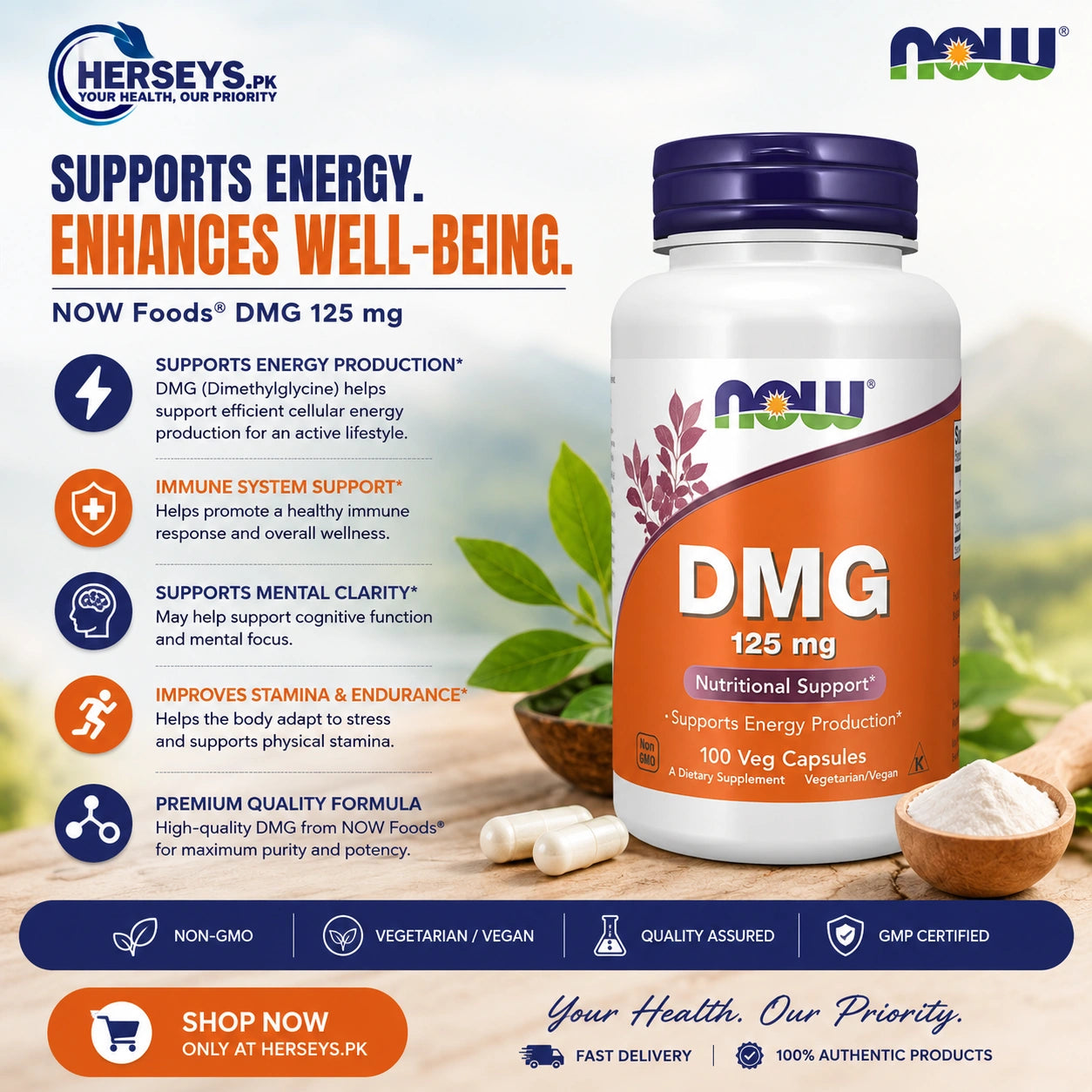 NOW Foods DMG 125 mg 100 Veg Capsules