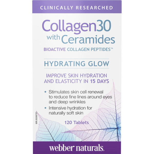 Webber Naturals Collagen30 Hydrating Glow Ceramides Bioactive Collagen Peptides 120 Tablets