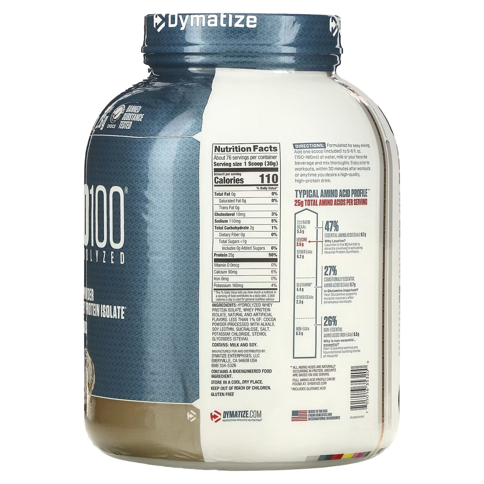 Dymatize, ISO100® Hydrolyzed, 100% Whey Protein Isolate, Cookies & Cream, 5 lb (2.3 kg)
