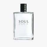 Clear perfume bottle labeled 'Soul' on a white background