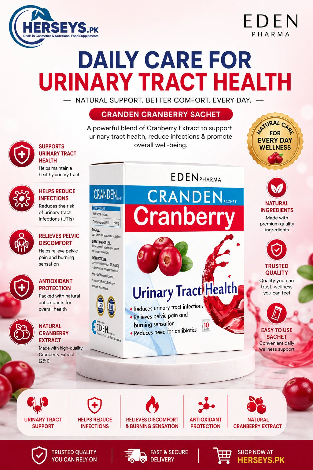 Eden Pharma Cranden Cranberry Sachet Urinary Tract Health 10 Sachets