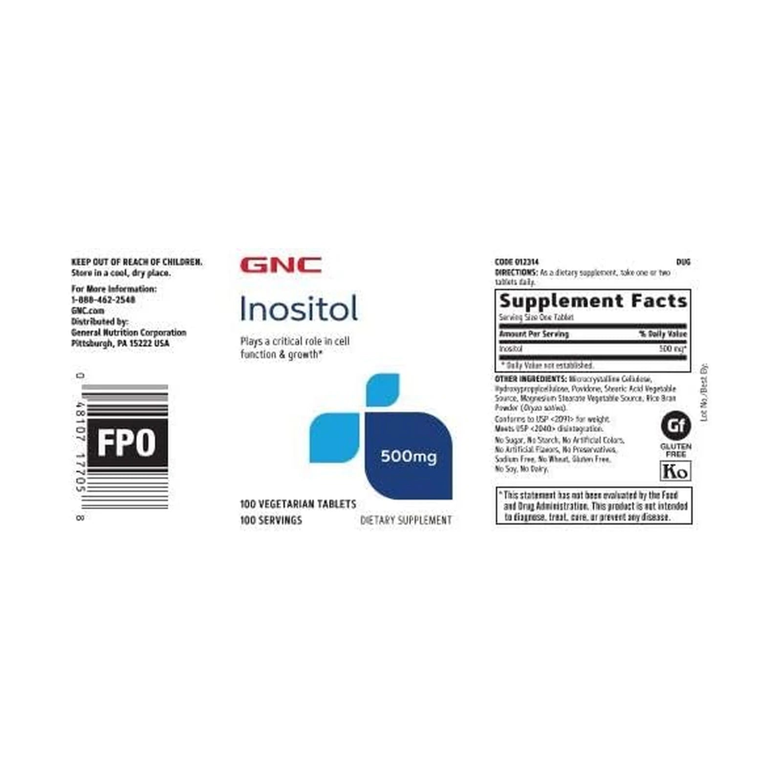 GNC Inositol 500mg 100 Vegetarian Tablets