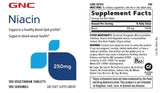 GNC Niacin 250 mg 100 Vegetarian Tablets