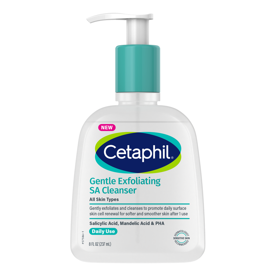 Cetaphil Gentle Exfoliating SA Cleanser bottle on a white background