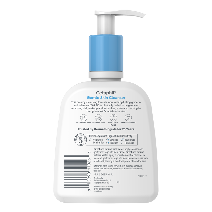 Cetaphil Gentle Skin Cleanser bottle with pump on a white background