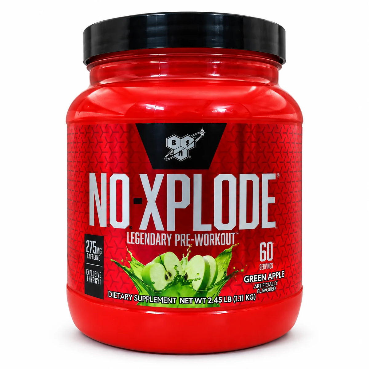 BSN N.O.-XPLODE Pre-Workout Green Apple 2.45 lb (1.11 kg) – 60 Servings