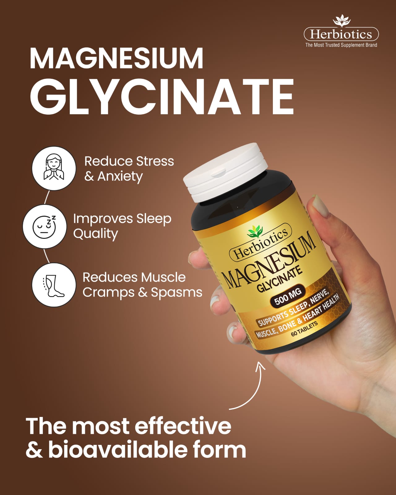 Herbiotics Magnesium Glycinate 500 MG 60 Tablets