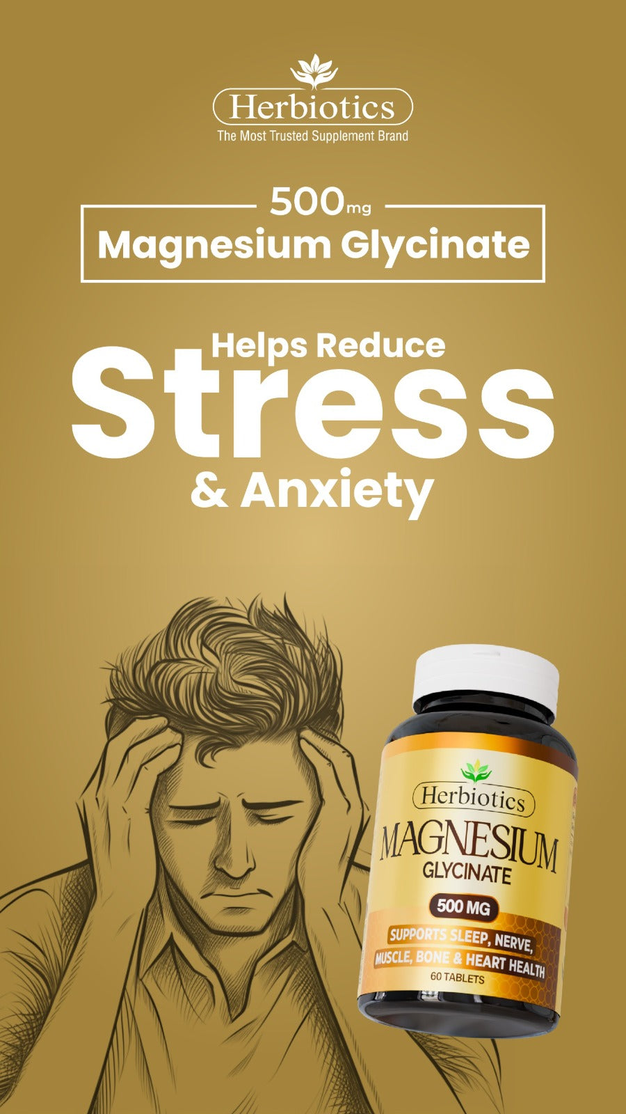 Herbiotics Magnesium Glycinate 500 MG 60 Tablets