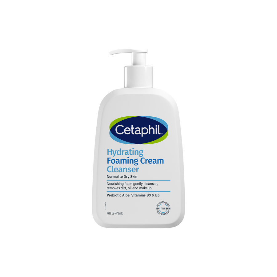 Cetaphil Hydrating Foaming Cream Cleanser bottle on a white background