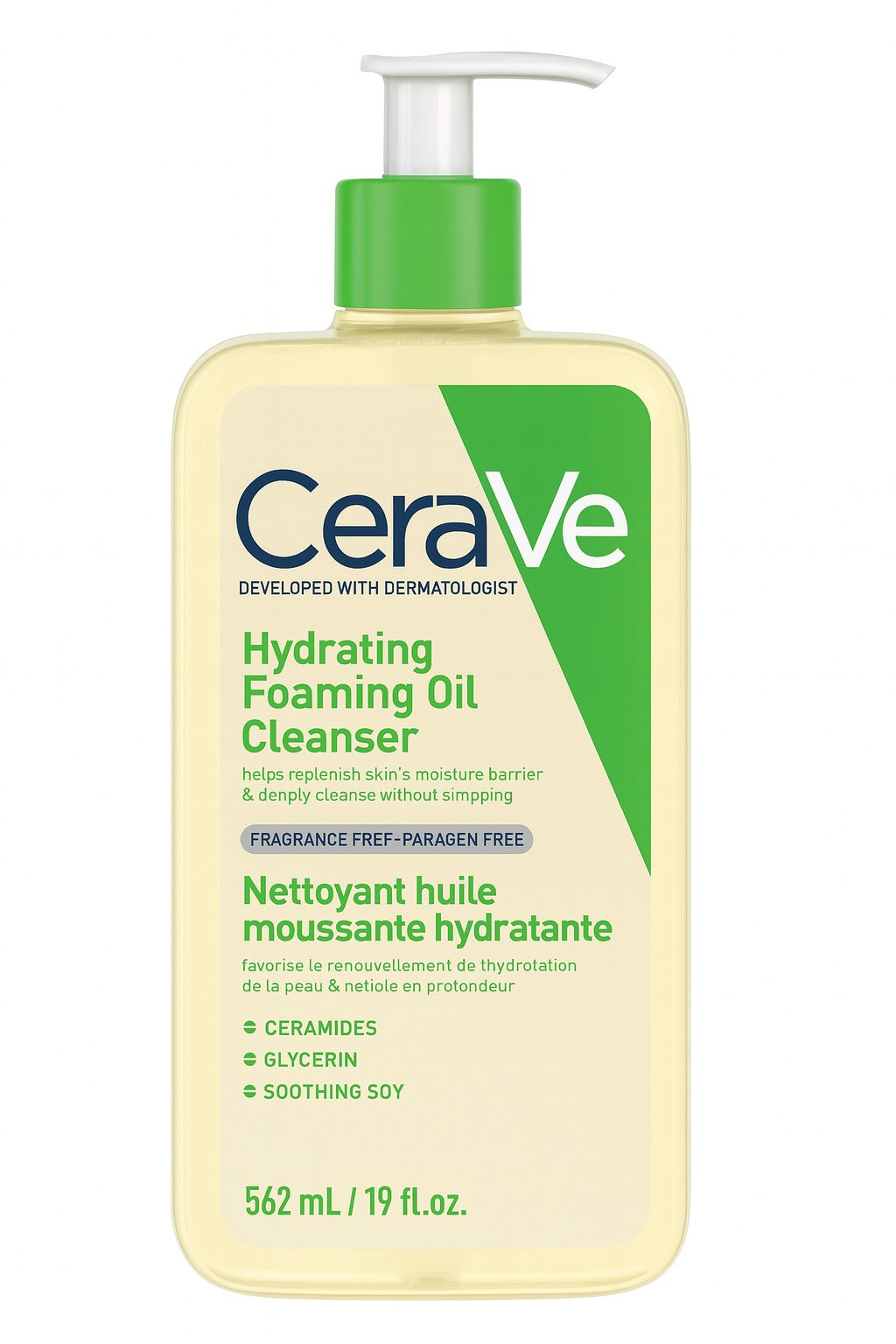 CeraVe hydrating foaming oil cleanser bottle on a white background