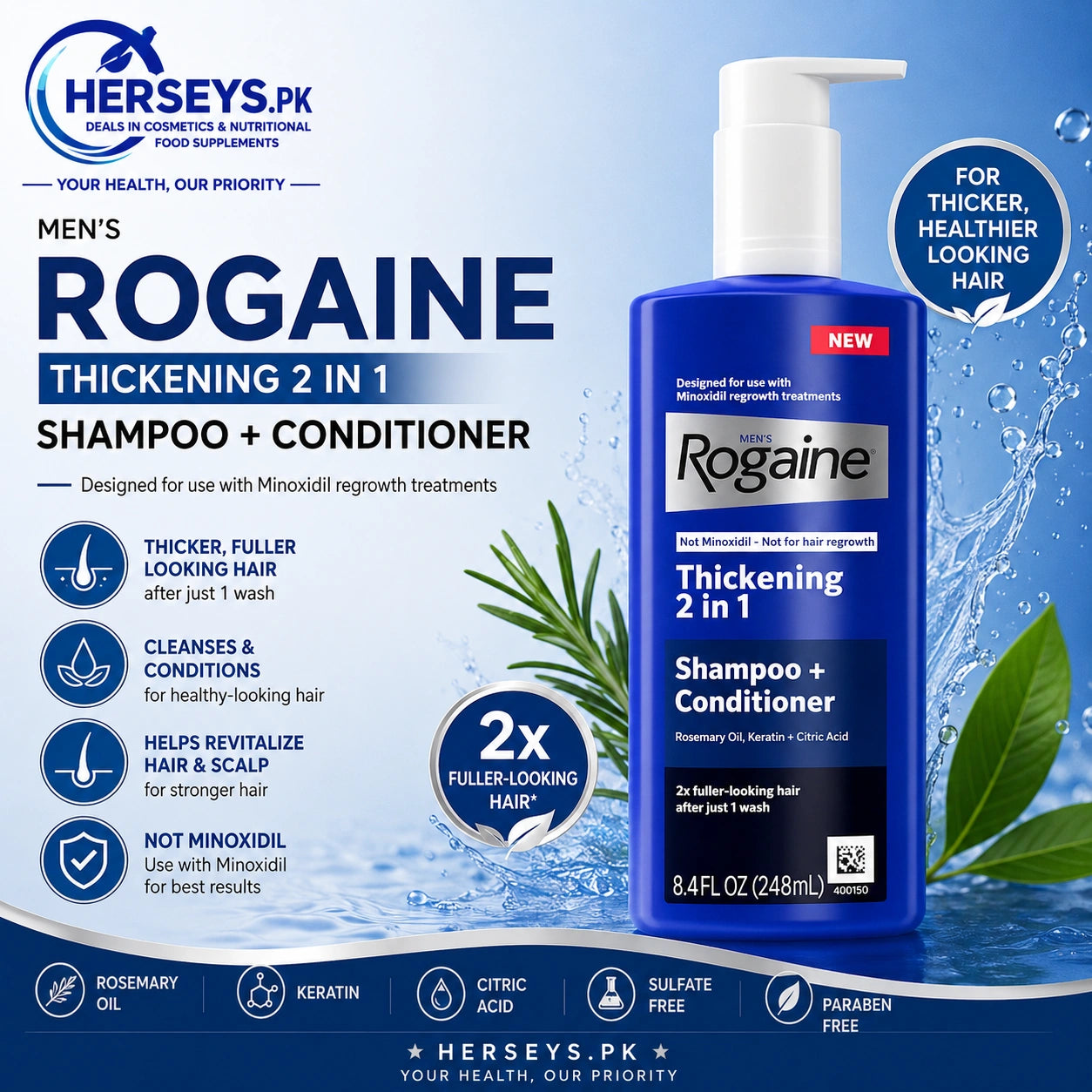 Men’s Rogaine Thickening 2 in 1 Shampoo Plus Conditioner 248ml