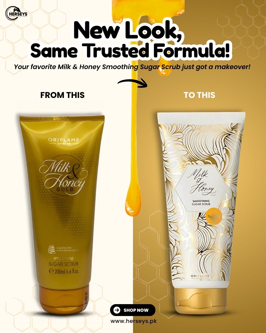 Oriflame Milk and Honey Gold Smoothing Sugar Scrub 200 ML New