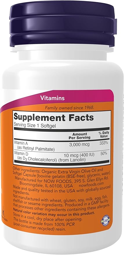 Now Foods Vitamin A and D 100 Softgels