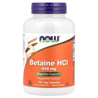 NOW Foods Betaine HCI 648 mg Digestive Support 120 Veg Capsules
