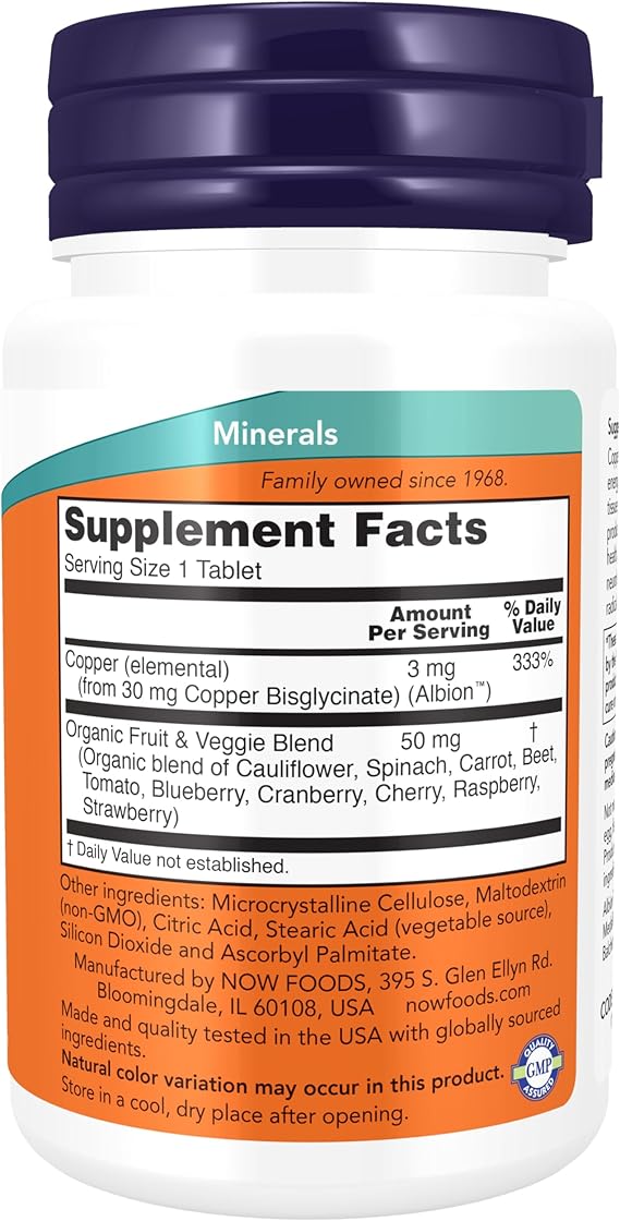 NOW Foods Copper Glycinate 3mg 120 Tablets