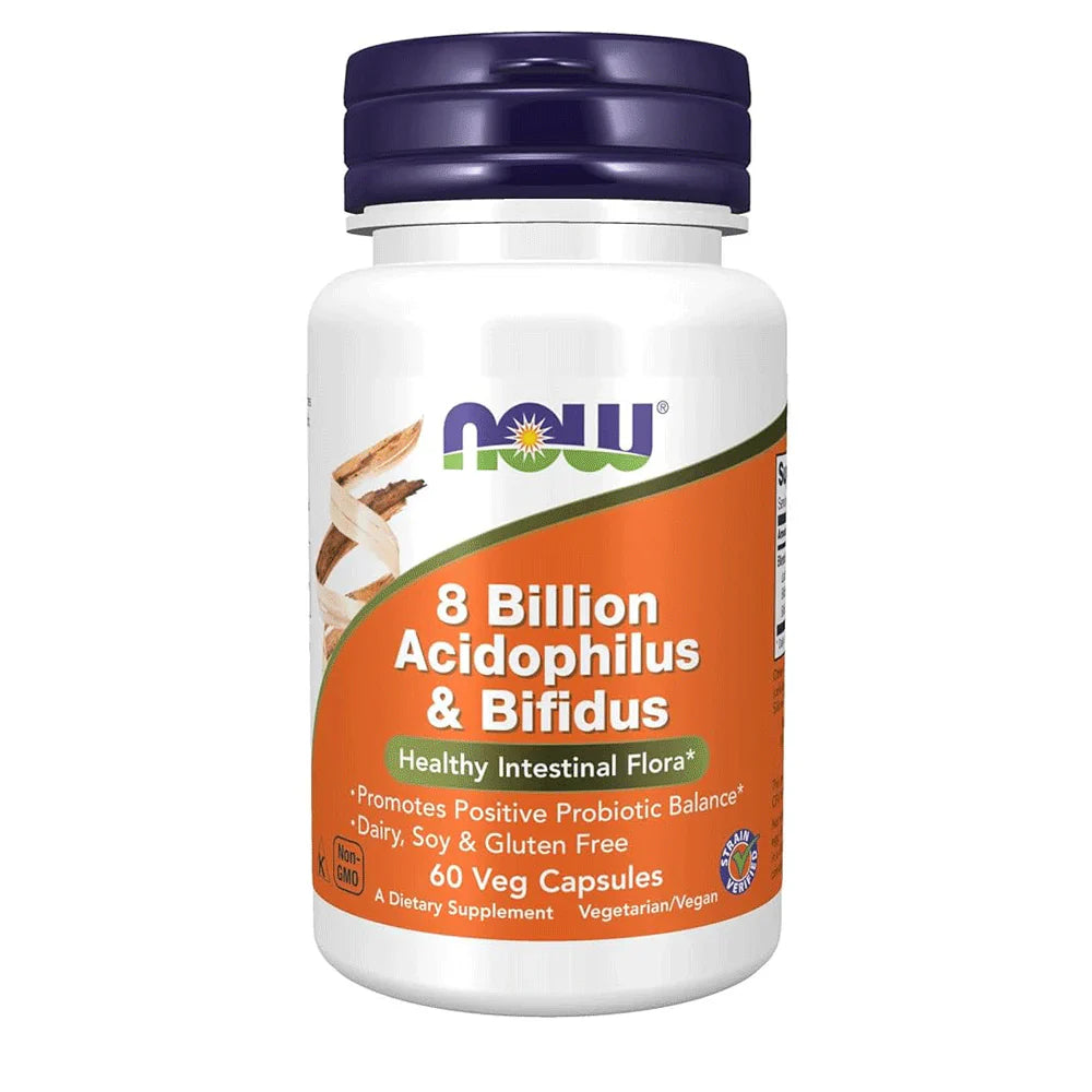 NOW Foods 8 Billion Acidophilus Bifidus Probiotic 60 Veg Capsules